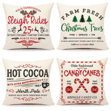 Farmhouse Christmas Pillow Covers 18x18 Set of 4 Winter Holiday Decorations Xmas Rustic Throw Cushion Case for Sofa Couch Home Decor (Sleigh Rides, Farm Fresh Tree, Cocoa, Candy Canes) 4TH Emotion