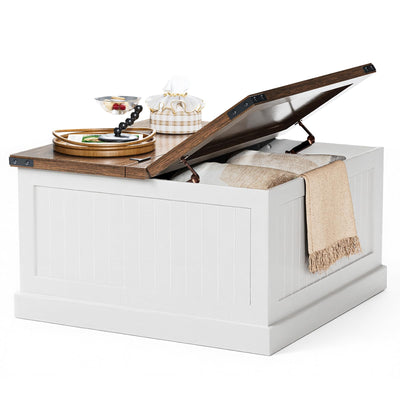 AntsandAnts Farmhouse Coffee Table with Storage, Square Wood Coffee Tables for Living Room, Large Center Table with Flip-Top Lid, 31.5 Inch (White and Rustic Brown)