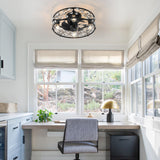 Garwarm 20in Caged Ceiling Fan with Light,Rustic Industrial Ceiling Fans with Lights and Remote,Bladeless Black Fandelier Ceiling Fan,Flush Mount Fan Lights for Kitchen,Bedroom（6 Speed,Timing） Garwarm