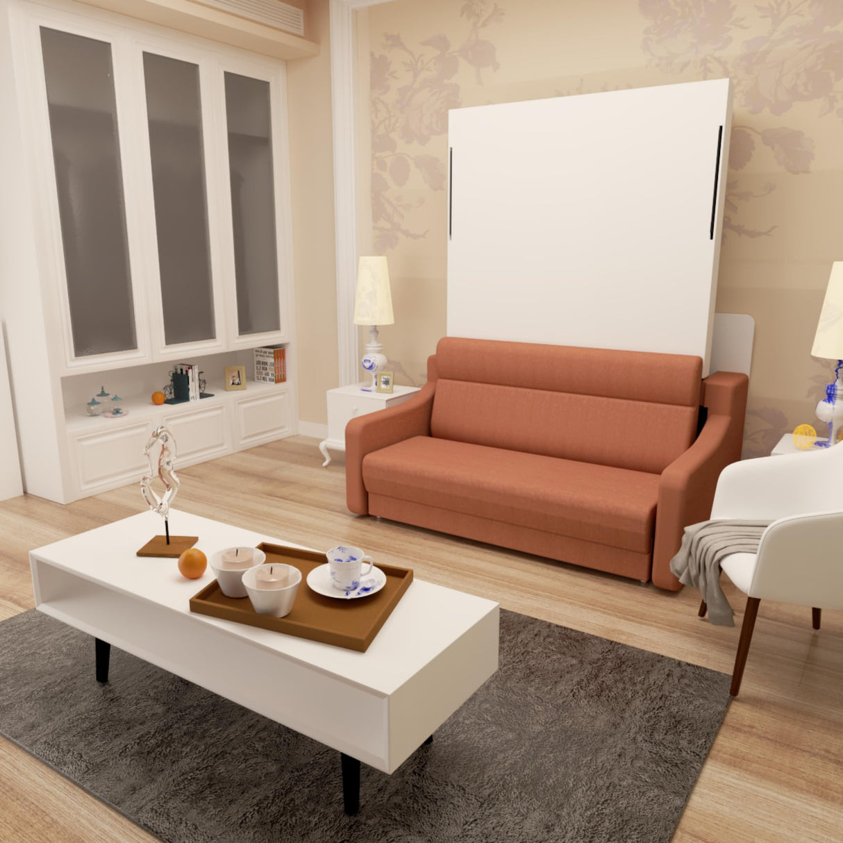 Full Size Murphy Bed, Vertical Wall Bed with Loveseat Sofa Couch, Morden Design Hidden Bed Frame Gas Struts, Space Saving(Not Including Mattress) Gahowlen