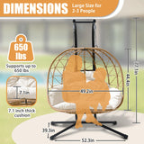 Nevsokio Double Egg Swing Chair with Stand - 2 Person Hammock Egg Chair for Outdoor, Patio, Garden & Balcony - Heavy-Duty Steel Frame, All-Weather Pe Rattan & Uv-Resistant Cushions (White) Nevsokio