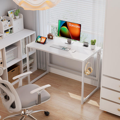 SOROGRA Small Folding Desk 31.5 inch for Small Spaces Foldable Desk with Monitor Shelf, Computer Gaming Table with Led Lights for Home Office Bedroom, Easy Assembly, White - WoodArtSupply