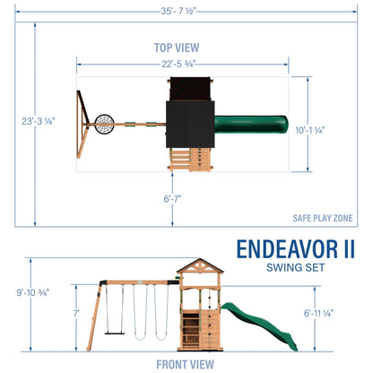 Backyard Discovery Endeavor II All Cedar Wood Swing Set Playset for Backyard with Yellow Wave Slide Climbing Wall with Rope Picnic Table Double Wide Rock Wall 2 Belt Swings and 1 Web Swing Gift