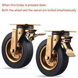 Fixed Casters Set of 4 Heavy Duty 8 Inch Plate Swivel Industrial Solid Rubber Rigid Caster Wheels for Cart Workbench Outdoor Castors Dual Locking Replacement 3200Lbs Load Capacity Bolts Screws Include LEE TEAM RISE