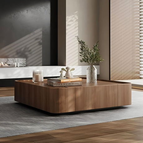Luxury Walnut Wood Square Coffee Table with Large Hidden Storage, Expandable Tabletop Center Table for Living Room, Modern Accent Table with Drawers (39.37" Walnut Square Coffee Table) WuerQi