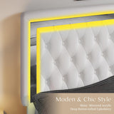 Jocisland Full Bed Frame with LED Lights Headboard&Footboard, Velvet Upholstered Full Size Platform Bed Frame No Box Spring Needed/Cream Jocisland