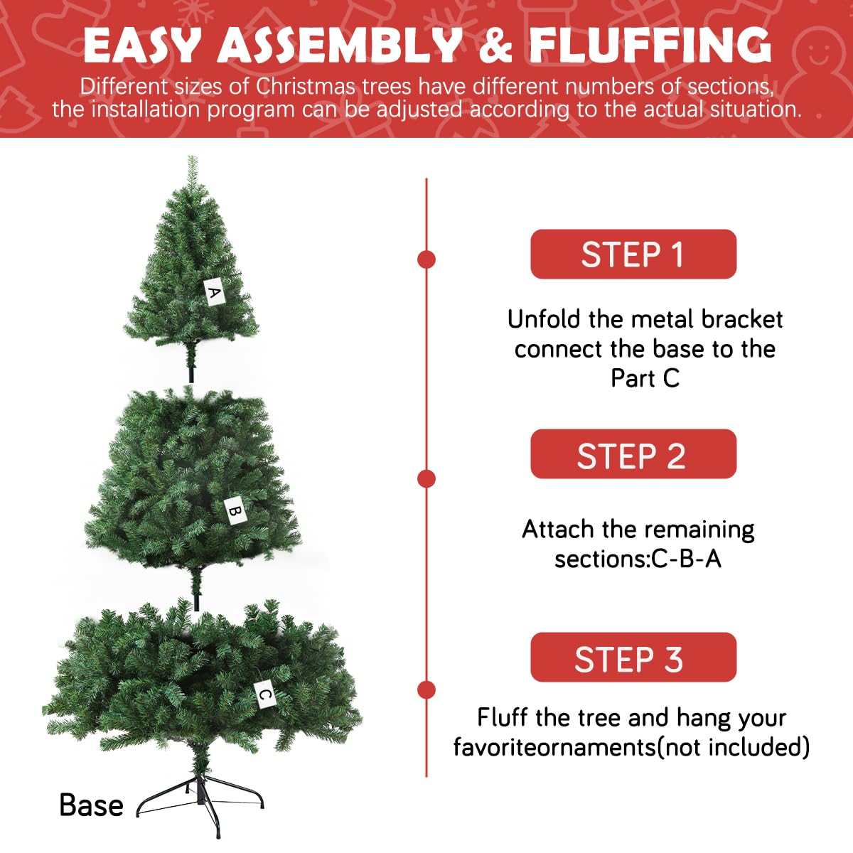 6ft Artificial Christmas Tree, Arbol de Navidad with 1000 Branch Tips, Fake Christmas Tree, Premium Spruce Xmas Tree with Fold-Able Metal Base Stand CRSTAFU