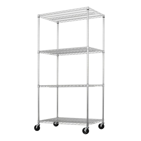 SafeRacks - NSF Certified Storage Shelves, Zinc, Heavy Duty Steel Wire Unit with Wheels and Adjustable Feet, Garage or Bakers Rack, Kitchen, Pantry Shelf - (36"x24"x72" 4-Tier) (Silver) SafeRacks