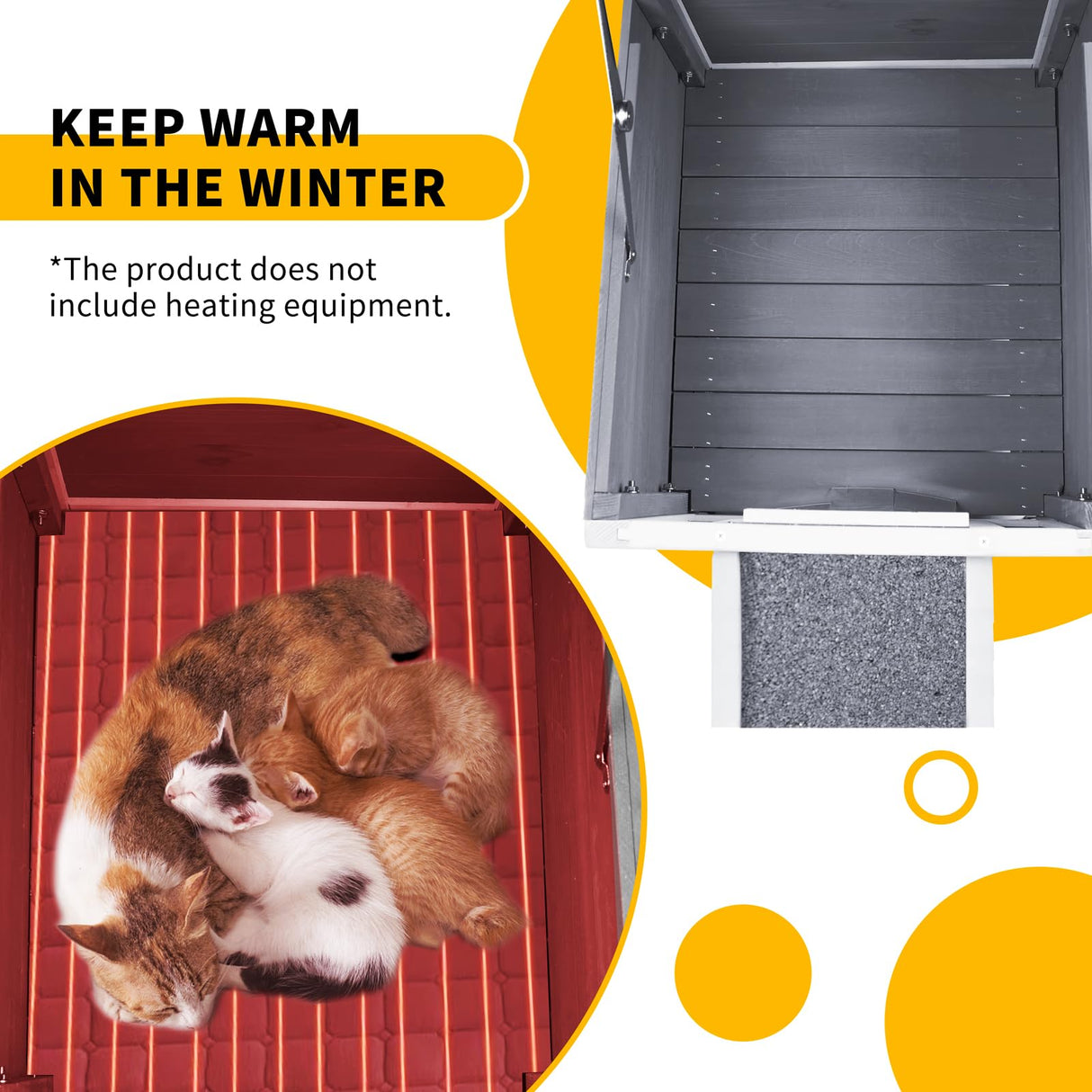 GEGURI Outdoor Cat House, Weatherproof Shelter for Ferrel Cats, Dogs, Rabbits Hutch with Elevated Floor, Asphalt Roof GEGURI