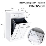 Zedesey 13 Gallon Tilt Out Trash Cabinet with 2 Drawers Wood Hidden Kitchen Recycling Cabinet Free Standing Pet Proof Trash Can Laundry Cabinet for Kitchen (White) Zedesey