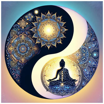 DIADAY Yin Yang Diamond Art Kits for Adults, Buddha & Mandala Diamond Painting Kits for Adults, 5D Full Drill Round Diamond Art, DIY Gem Craft Home Wall Decor Gift 12 x 12 Inches