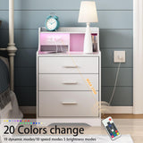 Vabches Nightstand with Charging Station, LED Nightstand with 3 Drawers, Smart Night Stand Bed Side Table, Wood Nightstand for Bedroom Living Room Vabches