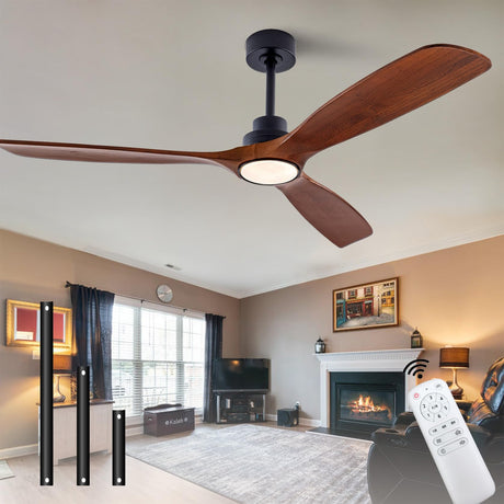 QUTWOB 60" Wood Ceiling Fan with Lights Remote Control,Quiet DC Motor 3 Blade Ceiling Fans for Patio Living Room, Bedroom, Office,Indoor Outdoor(Black+Walnut) QUTWOB