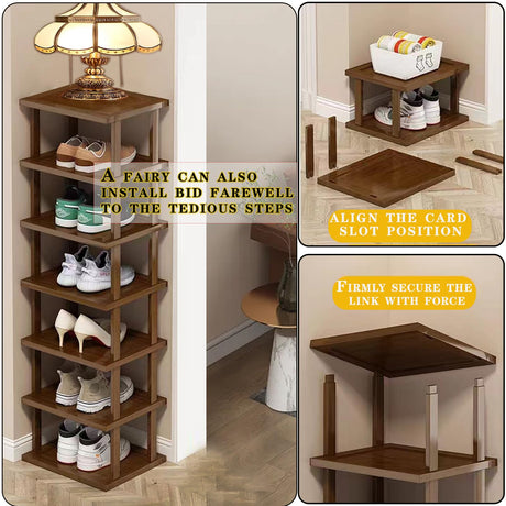 Vertical Shoe Rack - Tall Narrow Shoe Rack Organizer for Small Spaces,7 Tier Bamboo Shoen Shelf for Entryway,Closet,Corner,Doorway,Skinny Shoe Shelf Space Saving Shoe Storage,Free Stackable DIY… AFOORD