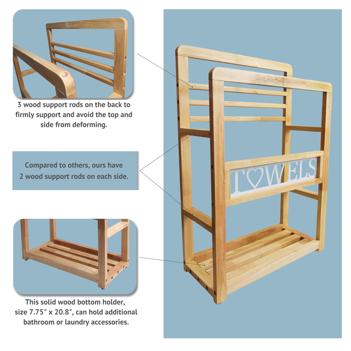 Free Standing Towel Racks for Bathroom - Besuerte 2 Tier Bath Towel Rack, Blanket Rack Stand for Living Room, Bedroom, Towel Drying Rack for Bathroom, 31.5" H Blanket Holder with White Towels Letters Besuerte