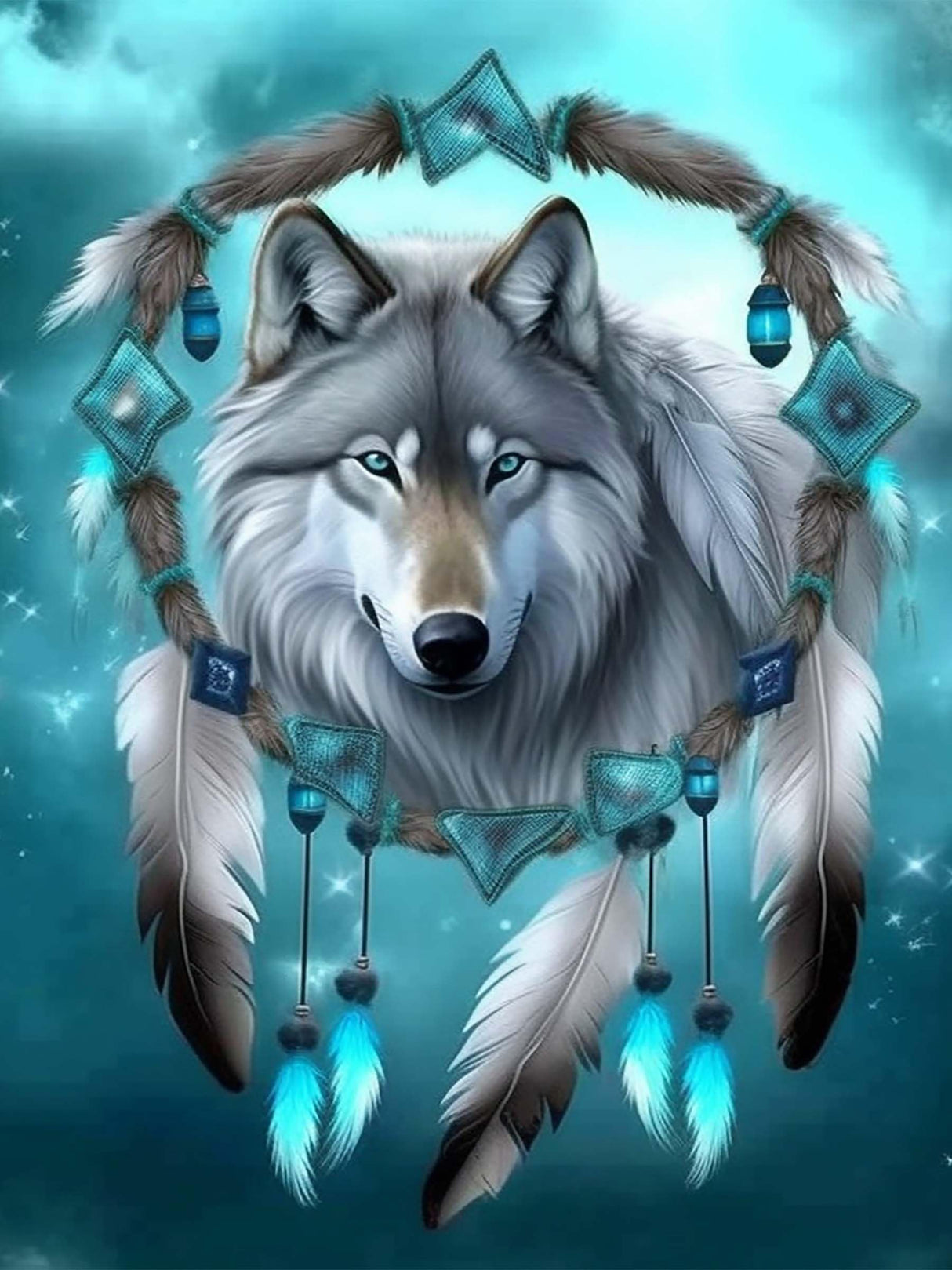 SKRYUIE 5D Dreamcatcher Diamond Painting Kits - DIY Diamond Art Kits for Adults Wolf, Full Round Drill - Crystal Cross Stitch - Adults Craft for Wall & Office Decor - 12x16inch SKRYUIE