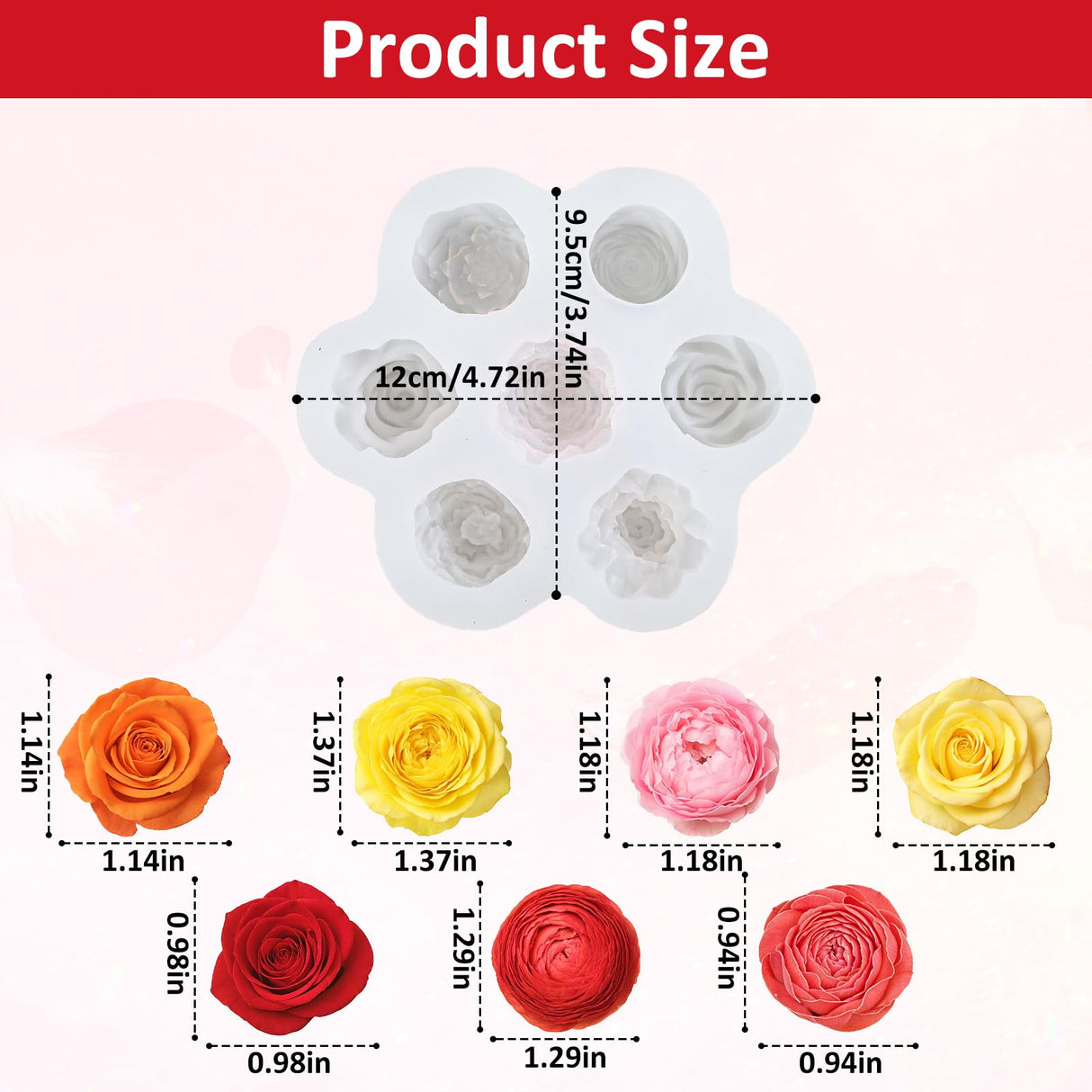 Lnngub Flower Silicone Mold,Rose Candle Mold 7 Cavity Silicone Flower Candle Molds for Candles Making Rose Peony Fondant Molds for Jelly Chocolate Mousse Cake Decorating Lnngub