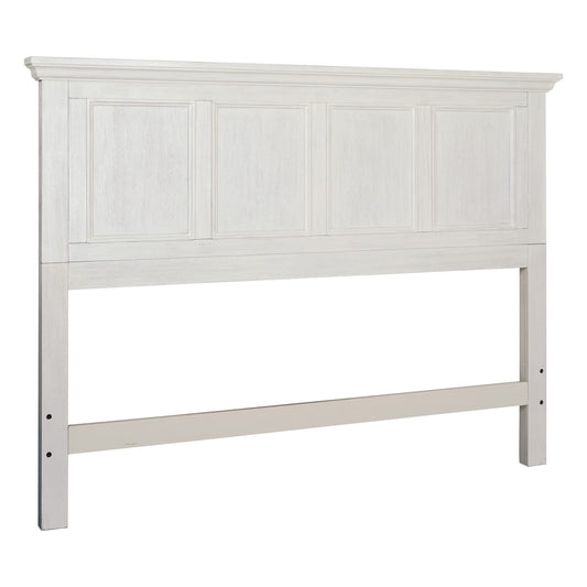 OSP Home Furnishings Farmhouse Basics Queen Headboard Only, Rustic White Finish - WoodArtSupply