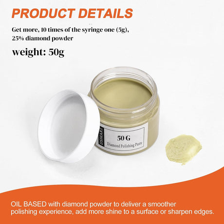 80,000Grit Diamond Polishing Lapping Compound Polish Paste with 25% Diamond Powder (0.1 Micros) for Metal Silver Chrome Glass Marble Resin Rock Watch Jewelry Gemstone - 50G (1.76 Oz) DSmart