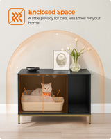 Feandrea Litter Box Enclosure, Modern Cat Litter Box Furniture Hidden, with Scratching Mat, Tall Legs, Cat House, Side End Table, 31.5 x 19.7 x 21.7 Inches, Black and Gold UPCL007B01 Feandrea