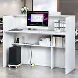TC-HOMENY Reception Desk with LED Lights, 55'' Retail Counter Modern with Storage Shelves and Cable Grommet, Front Table, Salon Desk, Office Table,White TC-HOMENY