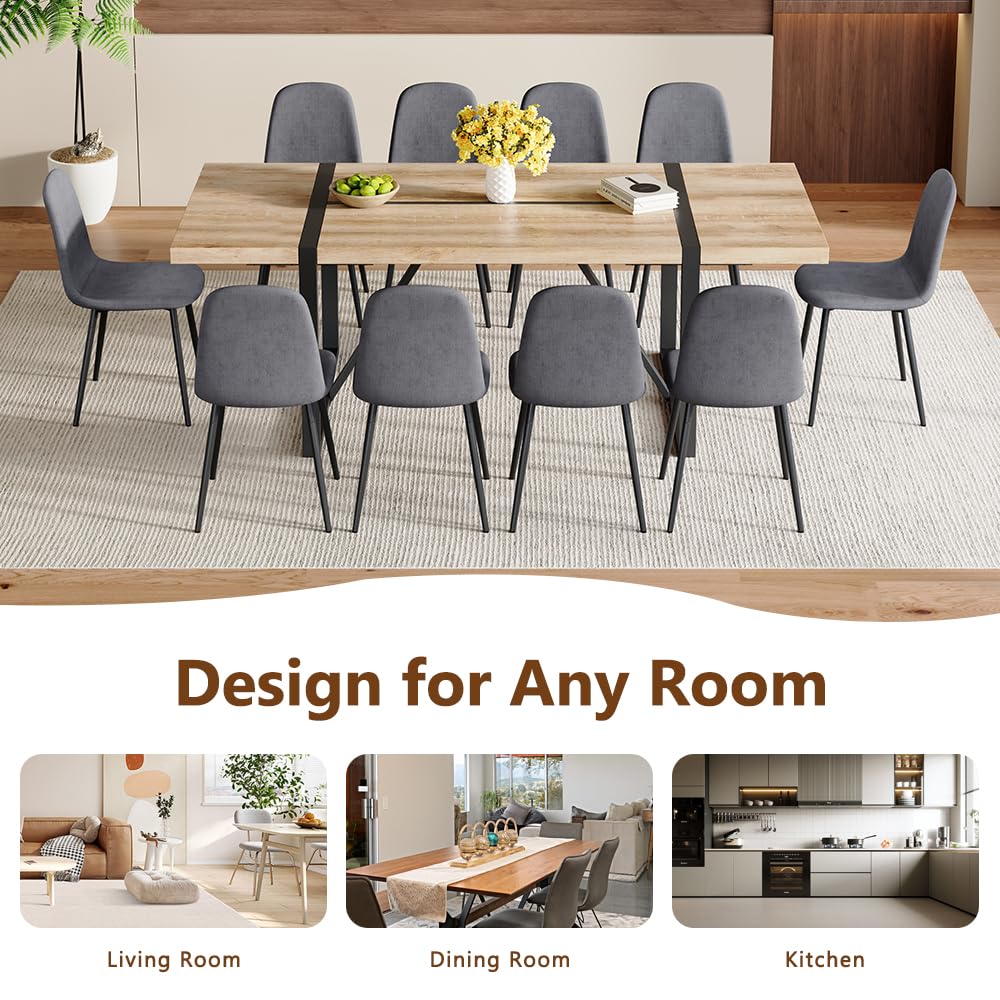 86.6" Dining Table Set for 10, Modern 11 Piece Wood Kitchen Table and Chairs Set, Large Rectangle Dining Table with 10 Linen Fabric Upholstered Chairs, Perfect for Family Gatherings and Dining Room UELKS
