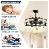 NOXARTE Cage Ceiling Fan with Light, Vintage Fandelier Remote Control, Bladess Industrial Chandelier Ceiling Fan Reverse Motor for Living Dining Room Bedroom Dia 25 Inch NOXARTE