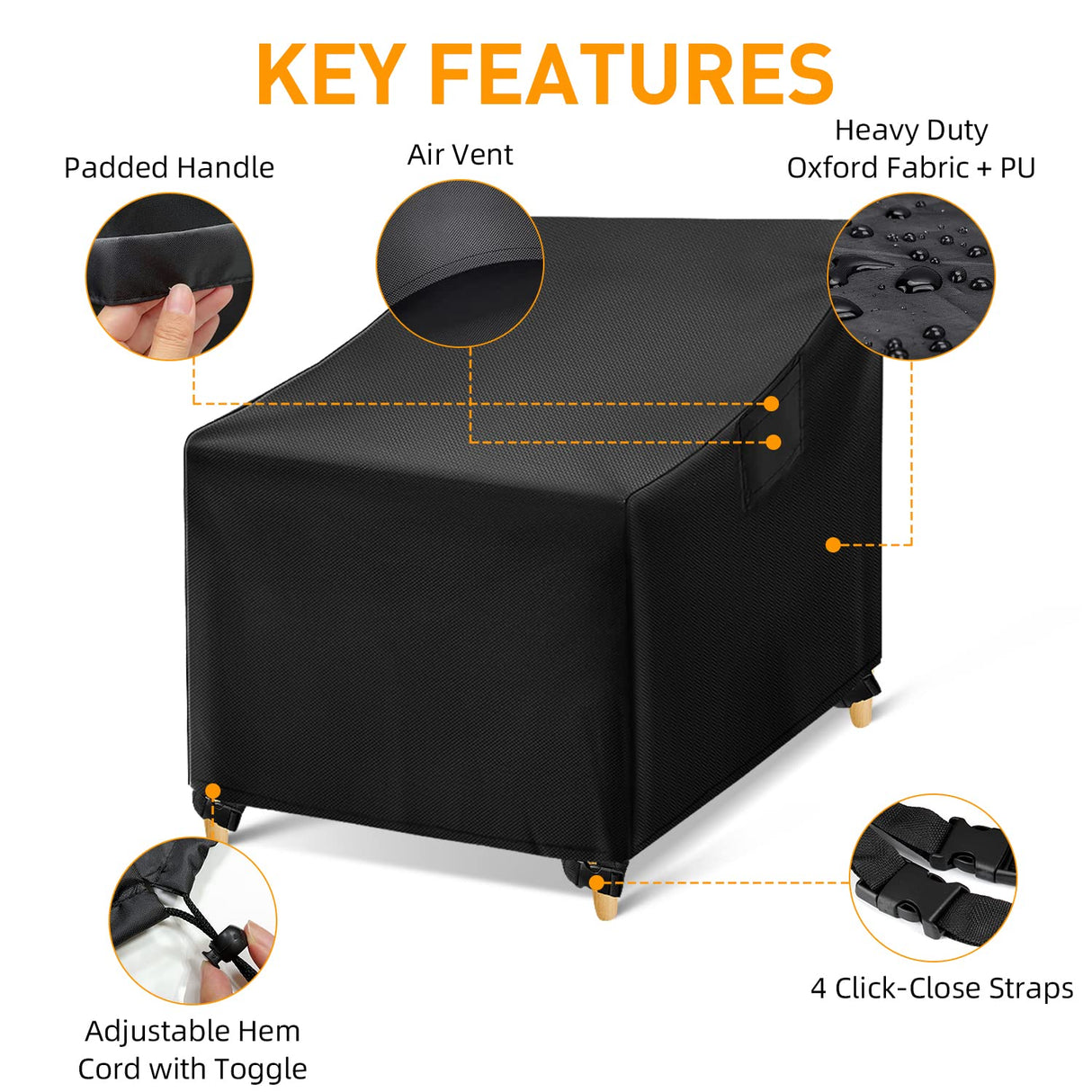 WLEAFJ Outdoor Chair Covers Waterproof, Black Lawn Patio Furniture Covers, Heavy Duty Wicker Garden Sofa Chair Cover, 2 Pack - 30" W x 37" D x 31" H WLEAFJ