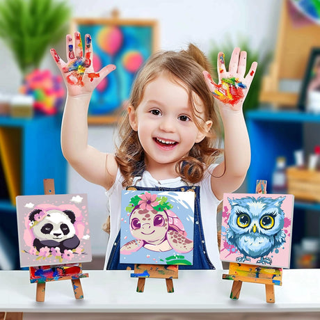 AILIBUT 4 Pack Animal Paint by Numbers Kit for Kids Age 4-12, Framed Canvas Paint by Number Animals Drawing Kit, Color by Number for Beginners, 8x8 Inch AILIBUT