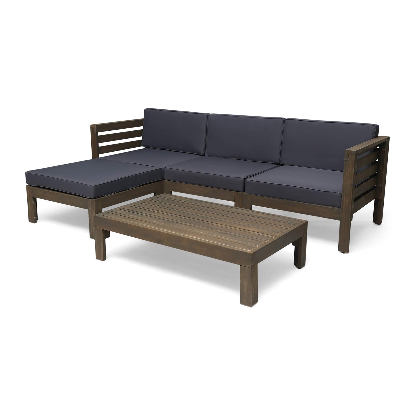 Christopher Knight Home Alice Outdoor 5 Piece Acacia Wood Sofa Set, Gray Finish, Dark Gray - WoodArtSupply