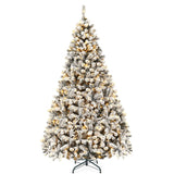 Goplus 9ft Pre-Lit Artificial Christmas Tree, Premium PVC Snow Flocked Hinged Pine Tree with Metal Stand and LED Lights, Perfect Xmas Decoration for Indoor and Outdoor Goplus