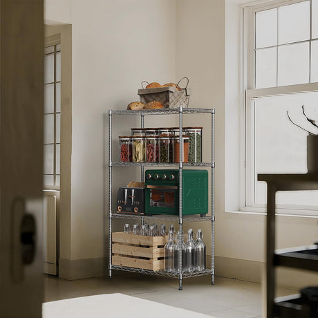 M MZG 1000 lbs 4Tier Shelf Metal Storage Shelves Wire Rack Closet Organizers with Wheel for Garage Kitchen Bathroom Laundry Chrome 13.7" D x 23.6" W x 53.4" H M MZG