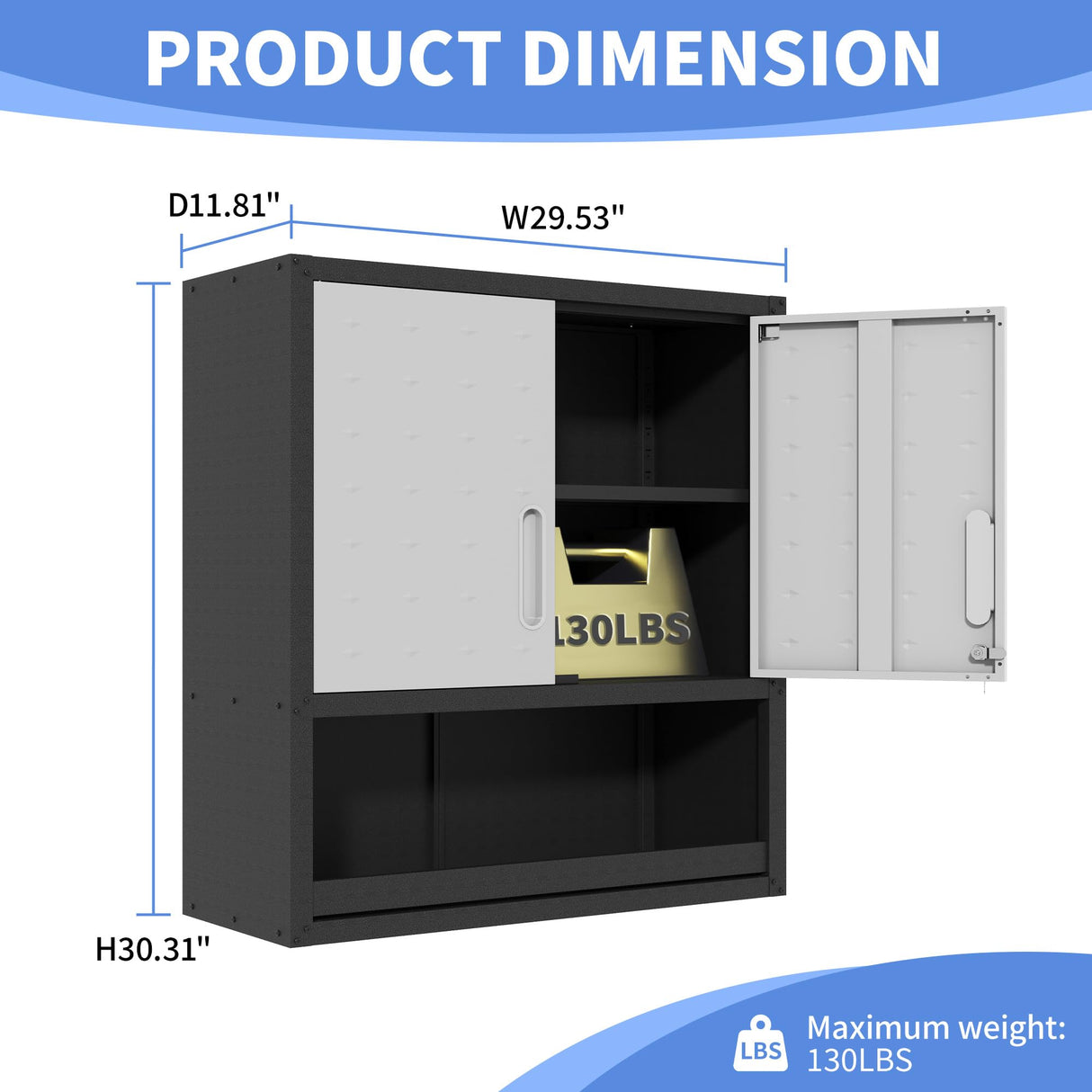 BIZOEIRON Metal Cabinets with Doors and Shelves Black and Gray Garage Cabinets Wall Mounted Adjustable Storage Shelving Floating Garage Tool Cabinet,Wall Cabinet for Warehouse/Basement/Kitchen BIZOEIRON