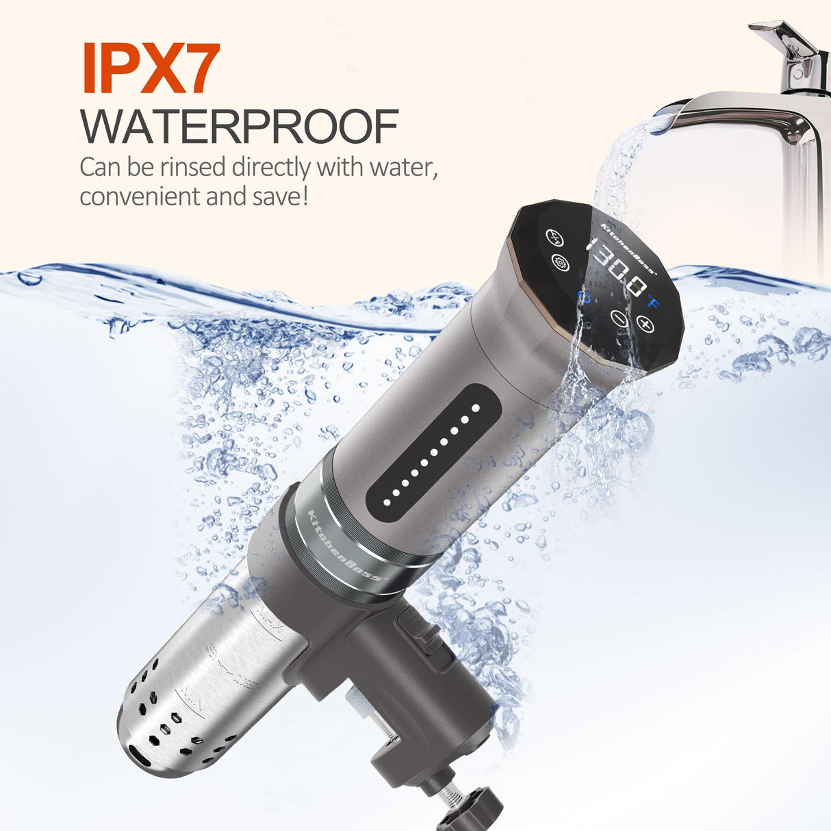 KitchenBoss Sous Vide Cooker Machine: Ultra-quiet 1100 Watt IPX7 Waterproof Water Thermal Immersion Circulator Accurate Temperature Control Digital Display Slow Cooking Sous-vide KitchenBoss