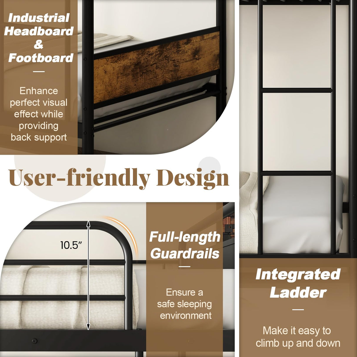 Giantex Metal Twin Over Twin Bunk Bed with Trundle, Industrial Twin Bunk Beds with Ladder & Full-Length Guardrails, Space Saving Bunk Bed for Teens, Adults, Guests, No Box Spring Needed, Black Giantex