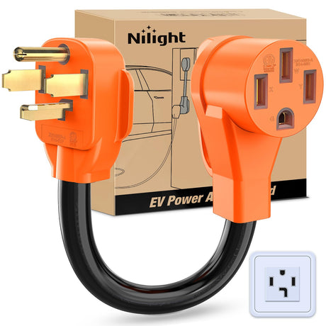 Nilight EV Charger Adapter Cord 30 Amp to 50 Amp 4 Prong Pure Copper New Dryer Outlet to EV Plug Conversion Heavy Duty 10 Gauge Wire 14-30P to 14-50R 30M/50F for Level 2 EV Charging Nilight