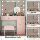 YITAHOME Makeup Vanity Desk with Large Lighted Mirror & Power Outlet, Makeup Vanity Set with 4 Drawers, Dressing Table with 3 Color Modes Available, Cushioned Bench, Bedroom, Pale Pink YITAHOME