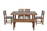 6 Person Outdoor Acacia Wood Dining Table Set, All Weather 6 Pieces Conversation Set, 60'' Rectangle Dining Table with 4 Chairs and Bench for Patio Backyard Garden Poolside Balcony (Brown-26) VilroCaz