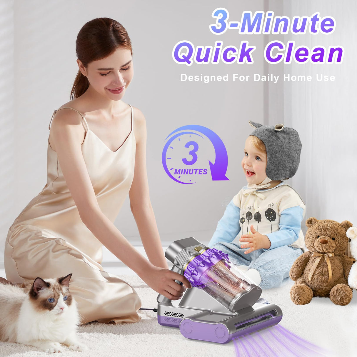 AUXCO Mattress Vacuum Cleaner, Bed Vacuum Cleaner with 16Kpa Suction, UV-C Light & 15000 Rpm/Min Dual Brushroll Rotation, HEPA Filter Powerful Double-Cup Mattress Vacuum for Bed/Carpets/Fabric Surface AUXCO