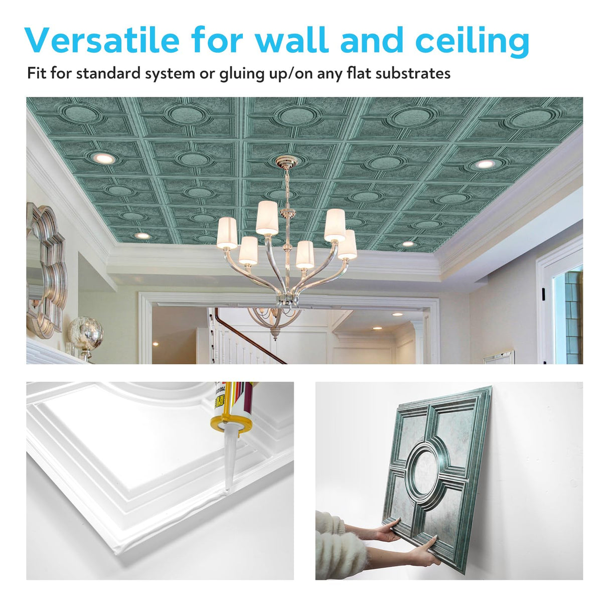 STICKGOO PVC Ceiling Tiles 24 x 24in, Antique Green Bronze Decorative Drop Ceiling Tiles,12-Pack Cover 48 Sq. Ft STICKGOO