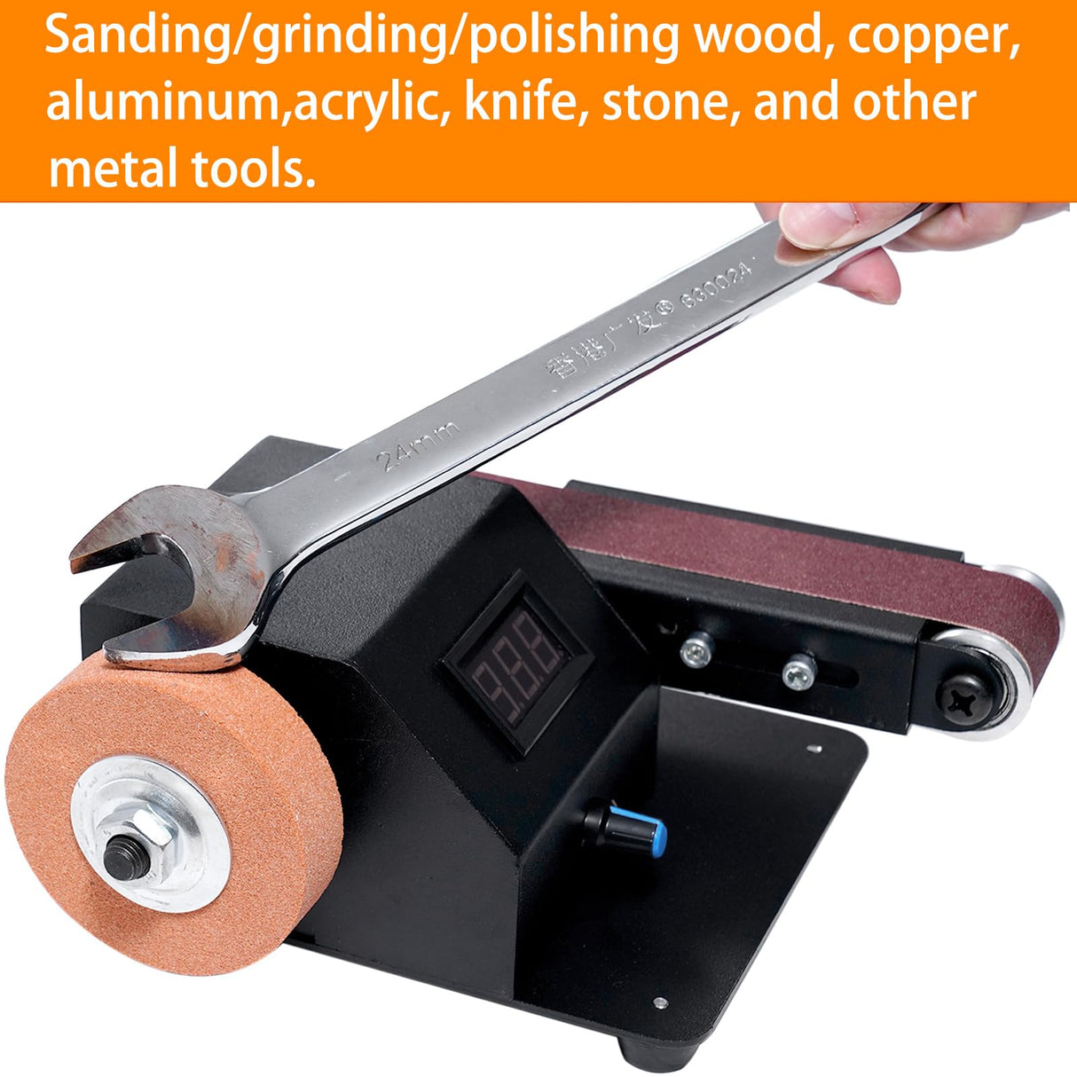 YZCHAIN Mini Belt Sander with 10 Abrasive Belts, Angle Adjustable Bench Belt Grinder, Variable Speed Control & Digital Display, 350W Power Sander for Woodworking Metal, G6M-ZJL-ONR648 YZCHAIN