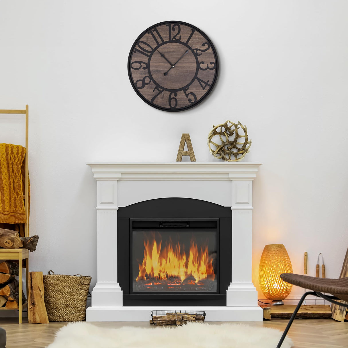 LEIKE Large Wall Clock,Silent,Non Ticking,Battery Operated Round Modern Big Wood Wall Clocks for Living Room, Bedroom,Kitchen,Farmhouse,Office,Rustic Home Decor-16 Inch/40CM-Black-Arabic Number LEIKE