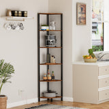 Furnulem 6-Tier LED Corner Shelf - 67.5” Tall Rustic Brown Storage & Display Unit Furnulem