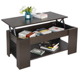 SUPER DEAL Modern Lift Top Coffee Table w/Hidden Compartment and Storage Shelves Pop-Up Storage Cocktail Table for Living Room Reception Room SUPER DEAL