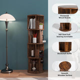 Breezestival 360° Rotating Bookcase, Small Corner Bookcase with a Footprint, Free Standing Bookshelf (4 Tier, Dark Brown) Breezestival