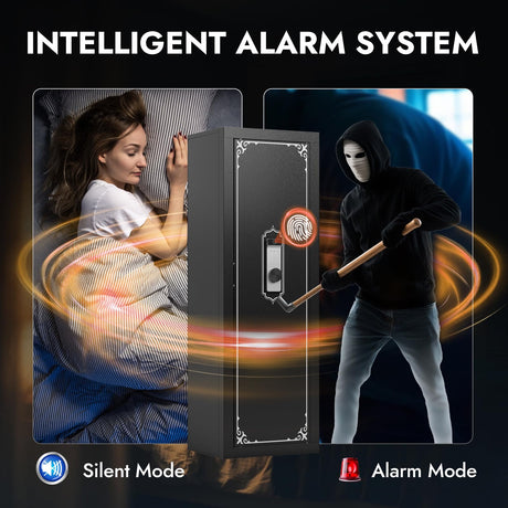 KAER Biometric Gun Safe for Rifle & Pistol, 10-14 Gun Capacity Large Rifle Safe with Fingerprint Lock, Adjustable Shelves, Silent Mode & Anti-Theft Alarm, Home Locking Cabinet for Firearms Storage KAER