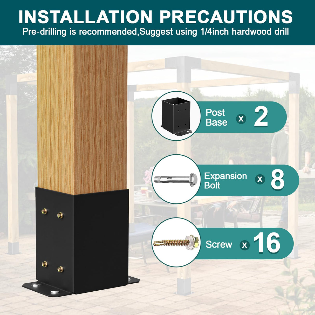 SPACEEUP 4x4 Post Base 2 Pcs, Inner Size 3.6"x3.6" Deck Post Base, Heavy Duty Powder-Coated Post Anchor Black Wood Post Brackets for Decking Porch Railing Support SPACEEUP