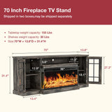 oneinmil 36 Inch 3-Sided Glass Fireplace TV Stand for TVs up to 80", Rustic Media Entertainment Center Console Table with Glass Door Closed Storage, Set of TV Table, Grey oneinmil