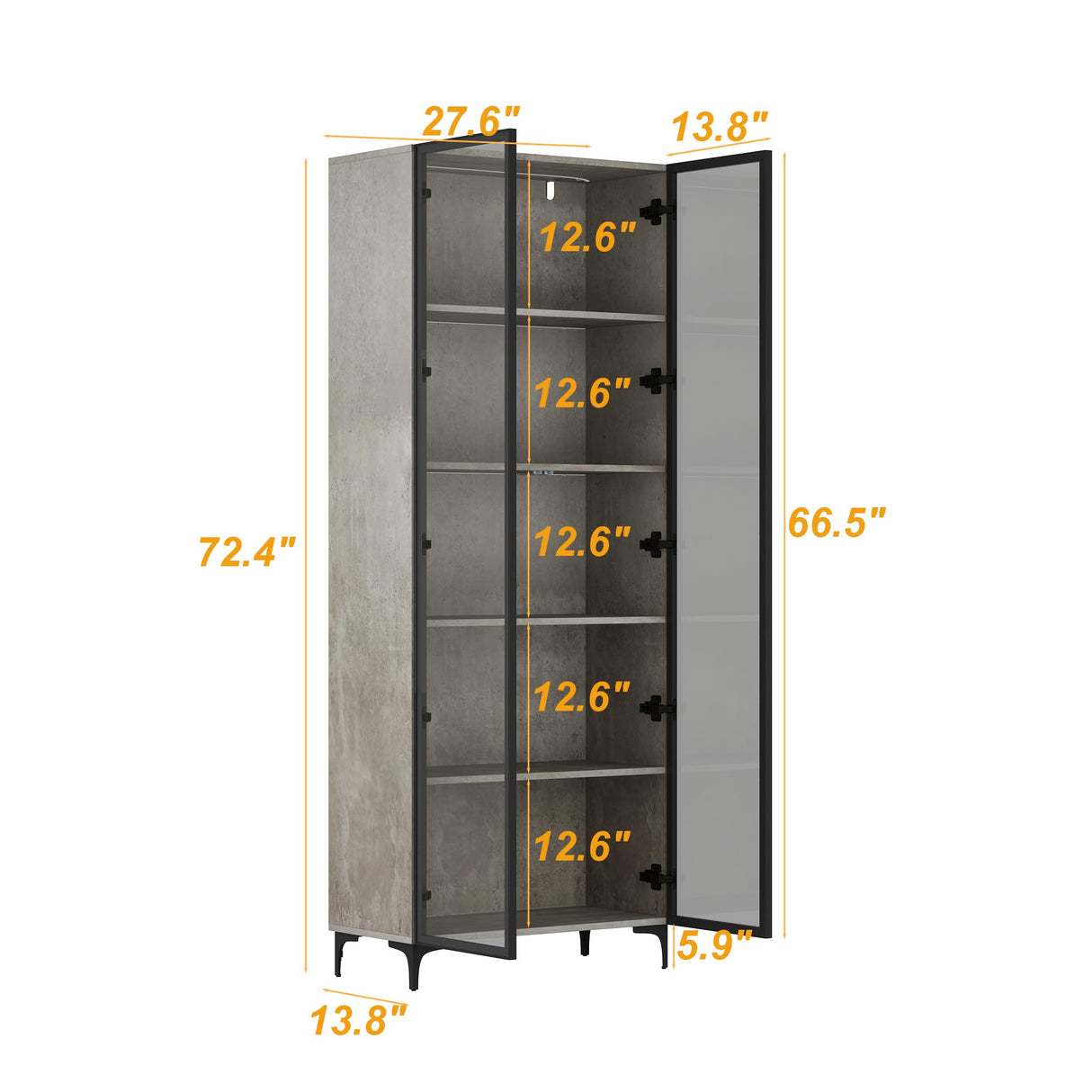 ECACAD 5 Tier Glass Display Cabinet with Light, Storage Curio Cabinet with Pop-up Glass Doors, Collectors Figure Organizers Wine Rack Bookcase for Living Room/Home Office/Dining Room, Rustic Grey ECACAD