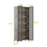 ECACAD 5 Tier Glass Display Cabinet with Light, Storage Curio Cabinet with Pop-up Glass Doors, Collectors Figure Organizers Wine Rack Bookcase for Living Room/Home Office/Dining Room, Rustic Grey ECACAD